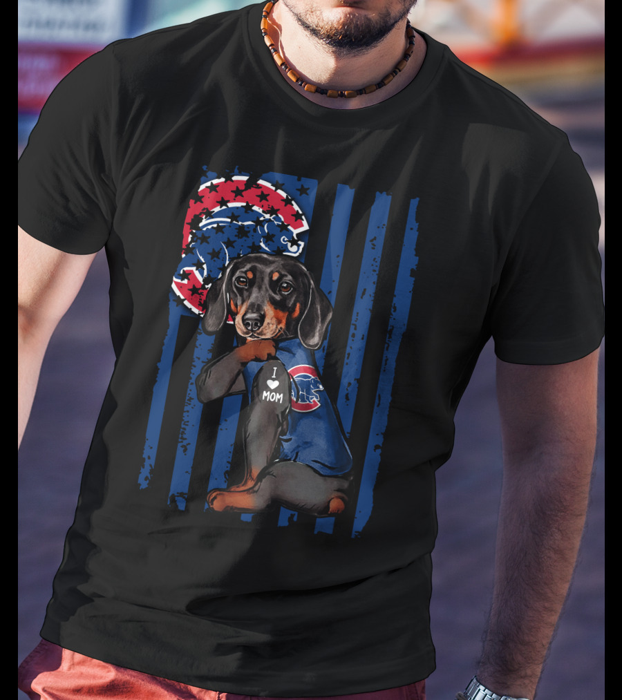 I Love Mom Dachshund Chicago Cubs American Flag T-Shirt