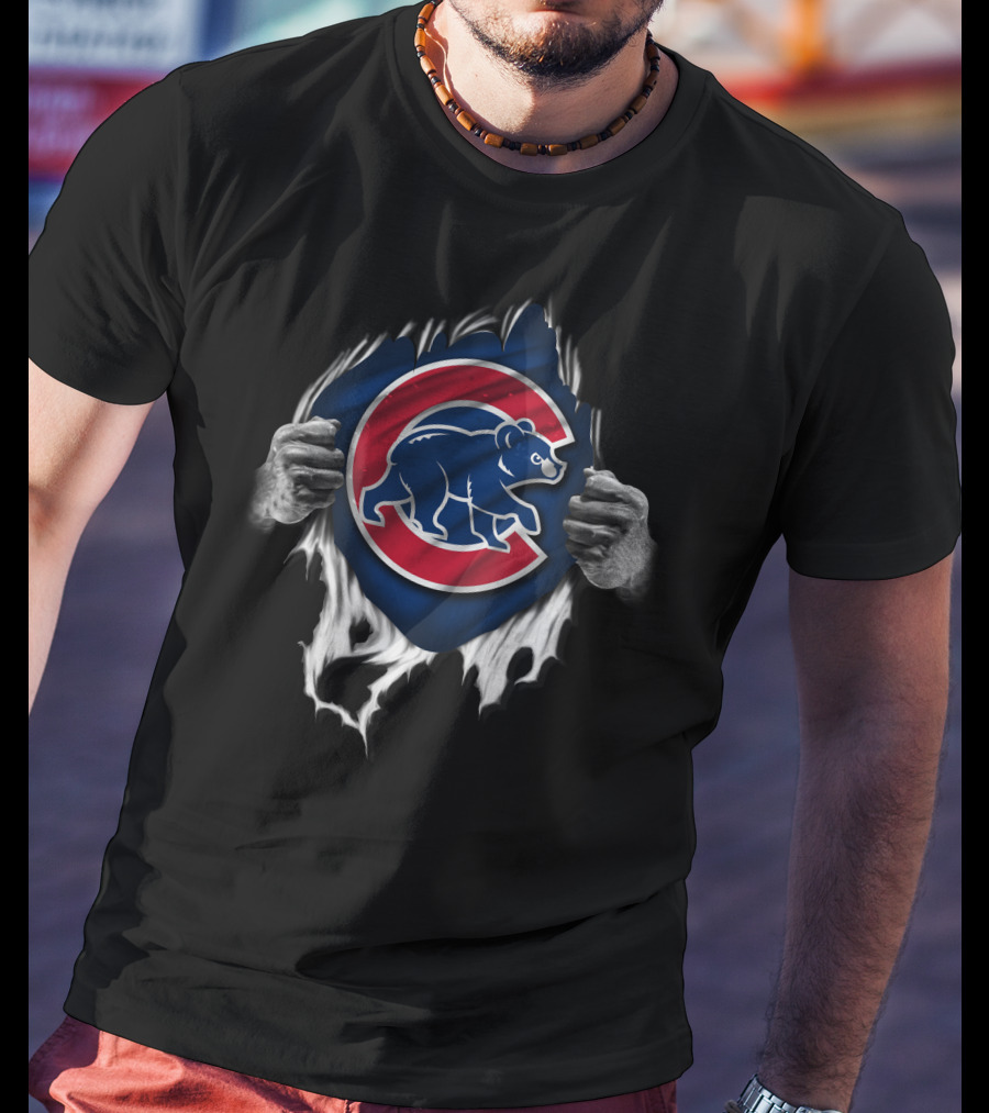 Torn Chicago Cubs Logo With Bear And Hands T-Shirt
