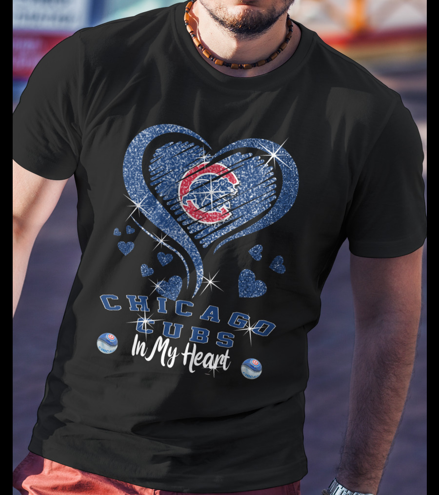 Chicago Cubs In My Heart With Sparkling Blue Heart T-Shirt