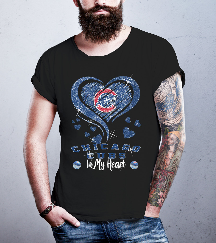 Chicago Cubs In My Heart With Sparkling Blue Heart T-Shirt