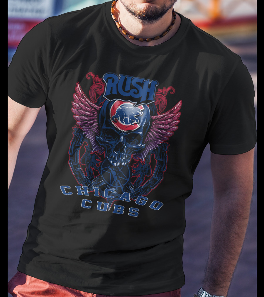 Rush Chicago Cubs Skull Wings Baseball T-Shirt