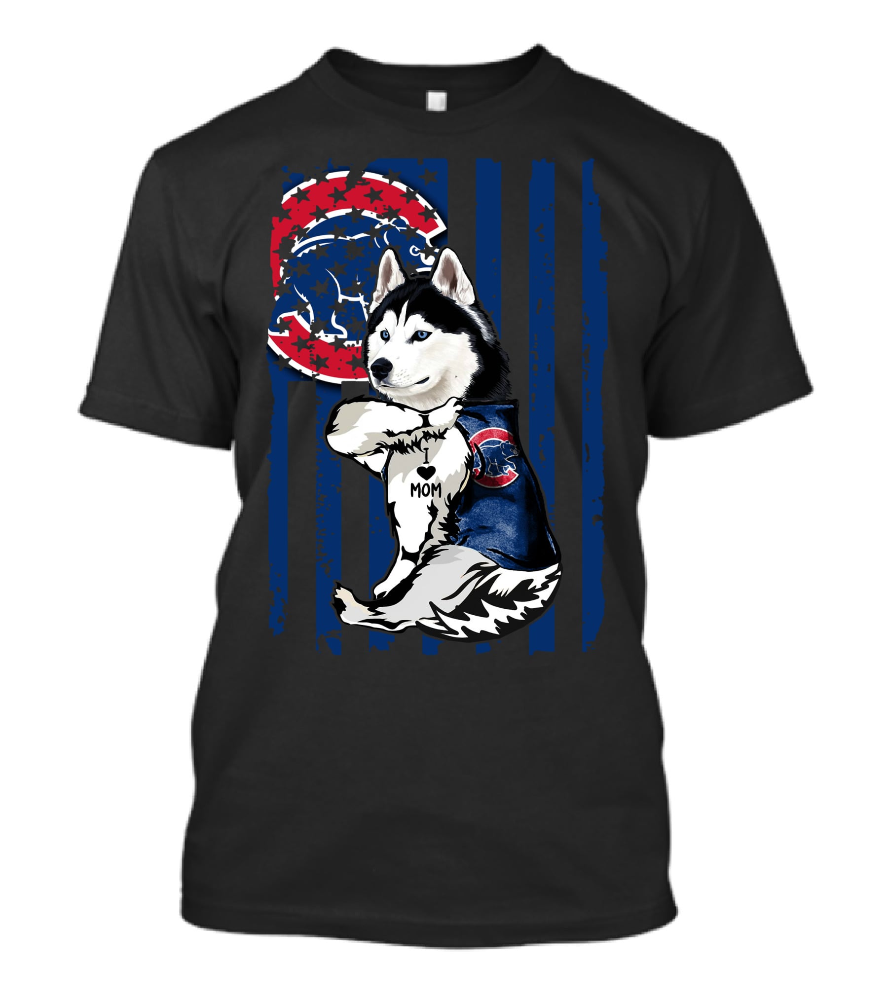 Siberian Husky I Love Mom Chicago Cubs Fan T-Shirt