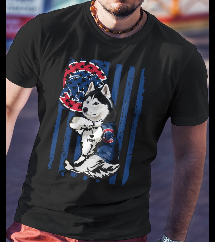 Siberian Husky I Love Mom Chicago Cubs Fan T-Shirt