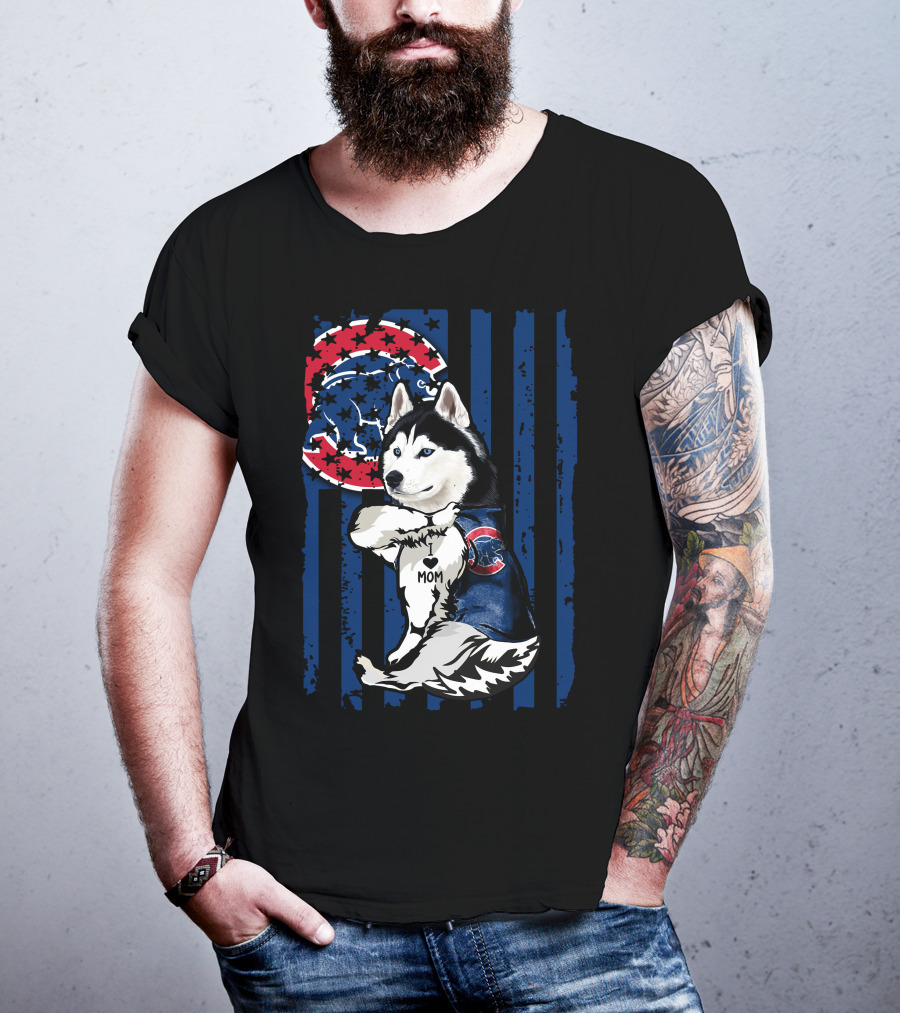 Siberian Husky I Love Mom Chicago Cubs Fan T-Shirt
