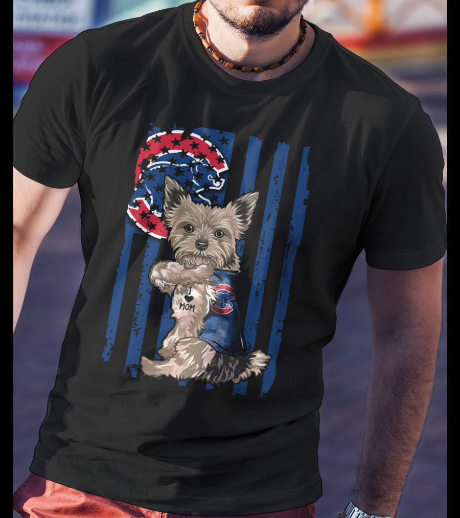 Yorkshire Terrier Wearing Chicago Cubs Vest With I Love Mom Message T-Shirt