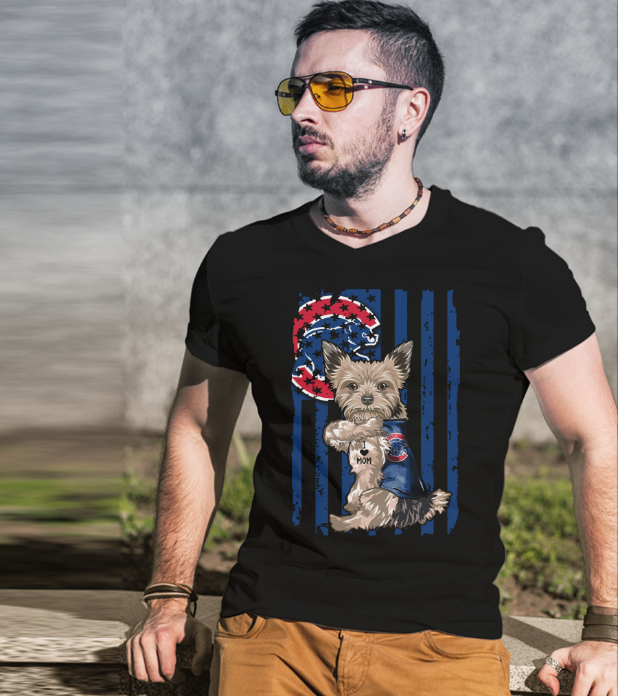 Yorkshire Terrier Wearing Chicago Cubs Vest With I Love Mom Message T-Shirt