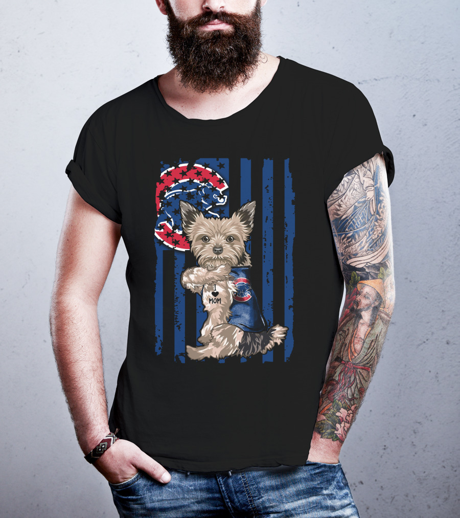 Yorkshire Terrier Wearing Chicago Cubs Vest With I Love Mom Message T-Shirt