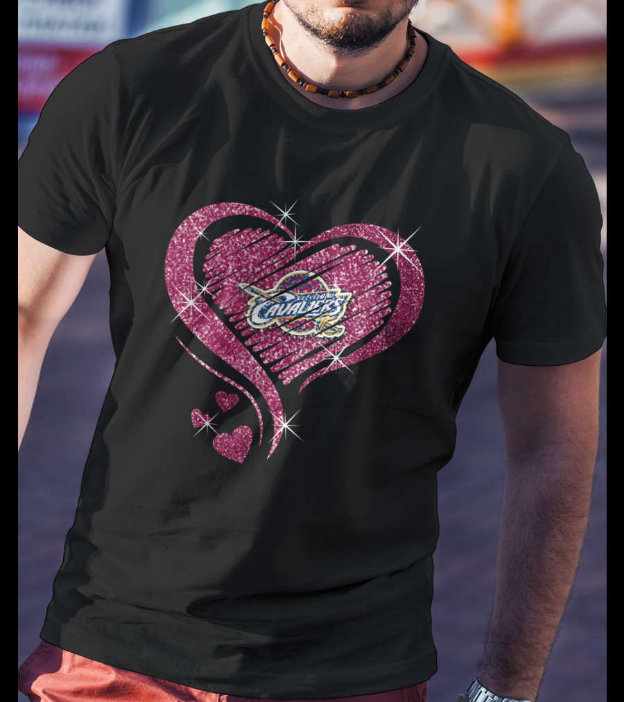 Heart Diamond Cleveland Cavaliers Valentine's Glitter T-Shirt