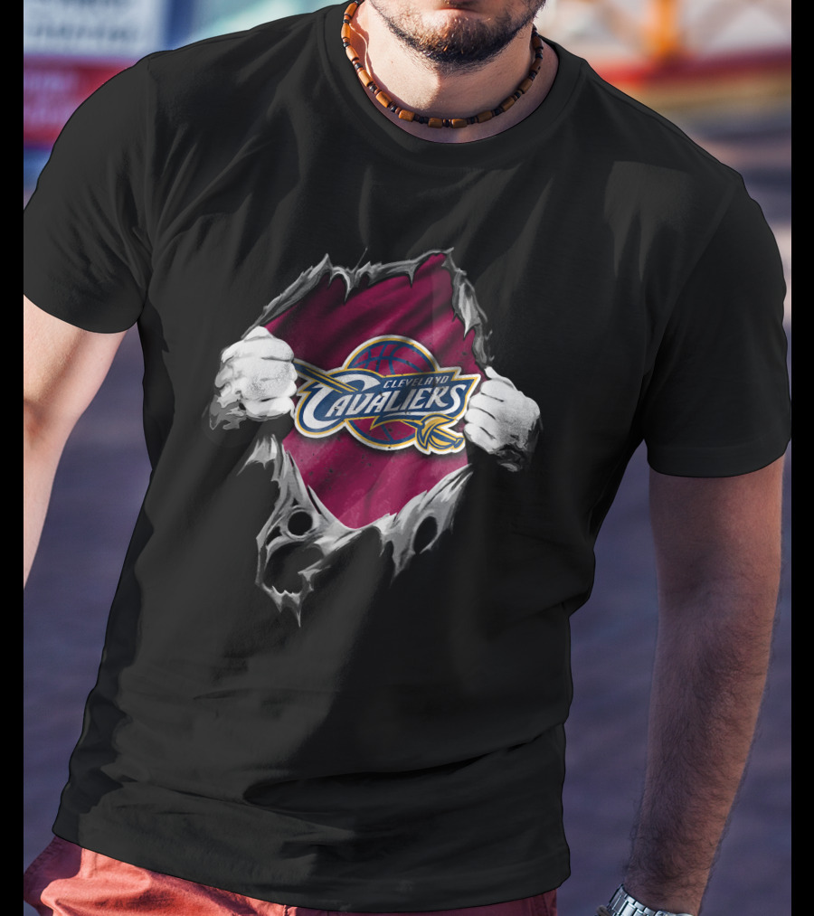 Torn Effect Cleveland Cavaliers Logo With Ripped Hands T-Shirt