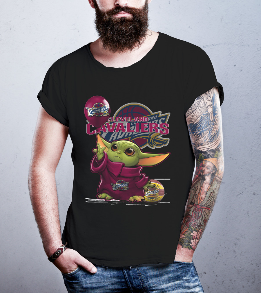 Cleveland Cavaliers Yoda Fan Art With Logo And Basketball T-Shirt
