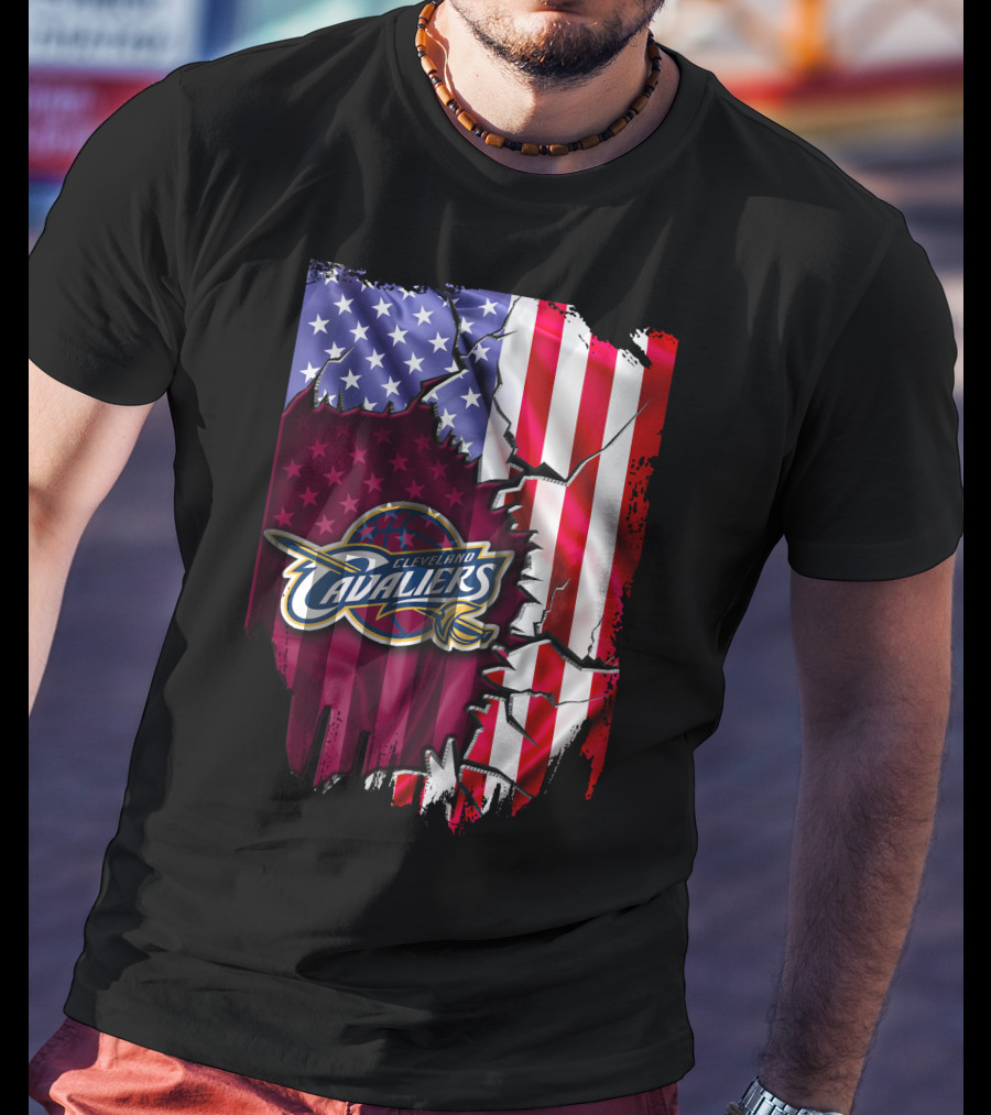 Cleveland Cavaliers USA Flag Ripped Effect T-Shirt