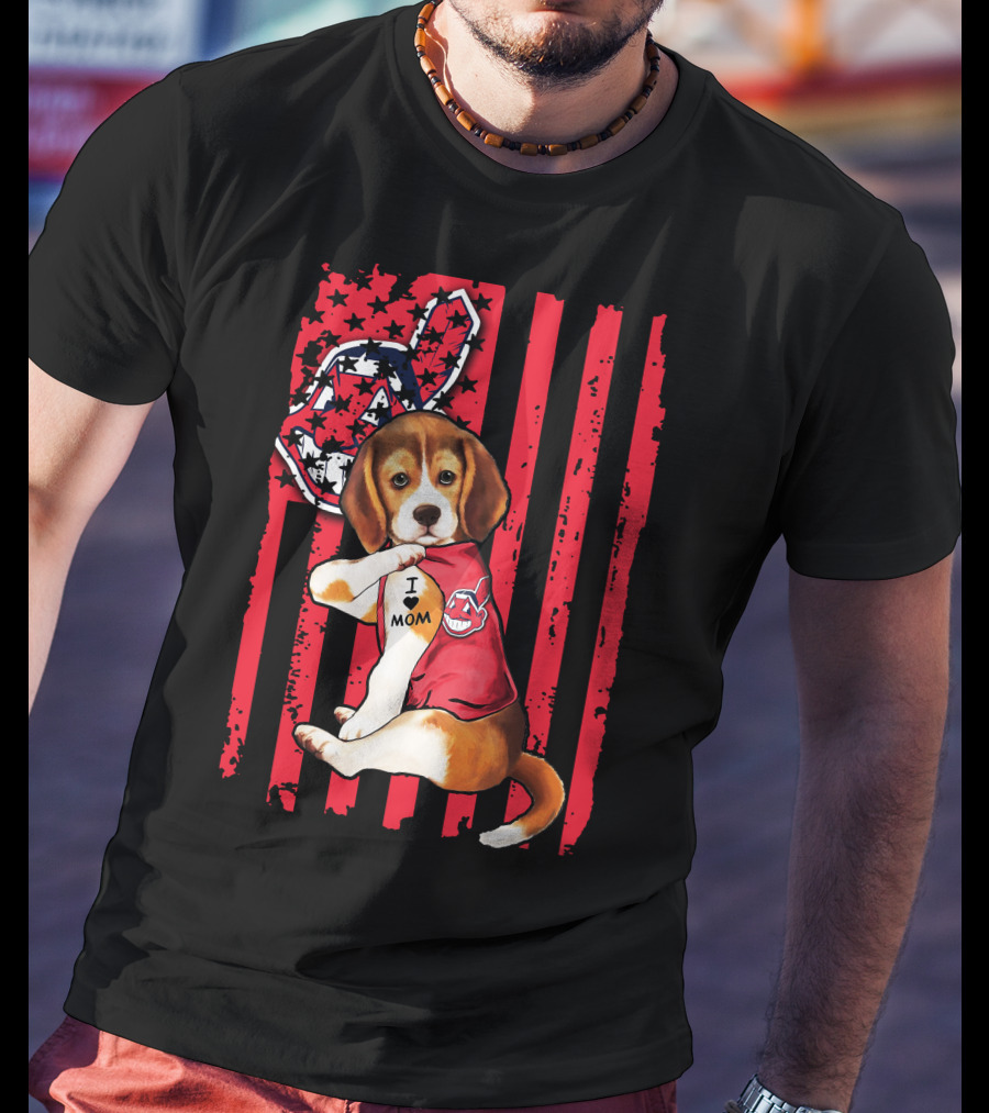Beagle I Love Mom Cleveland Baseball T-Shirt