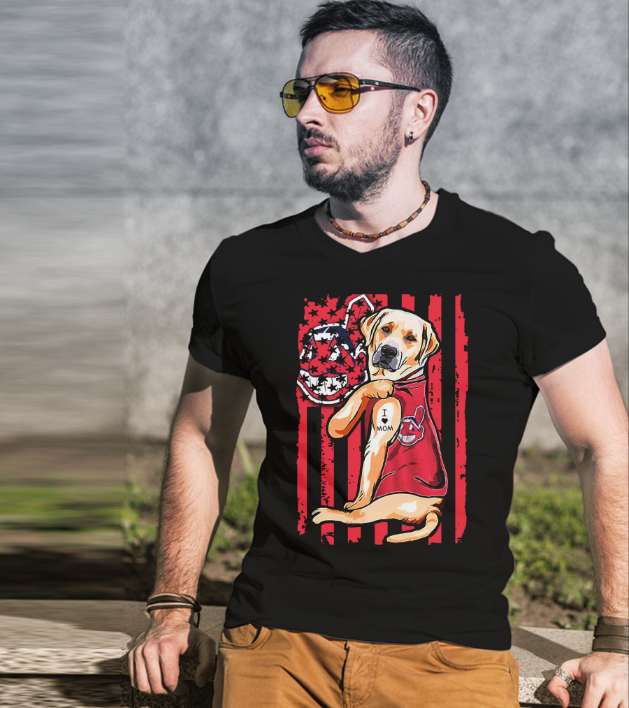 Labrador Retriever I Love Mom Cleveland Indians Red White Blue Flag T-Shirt
