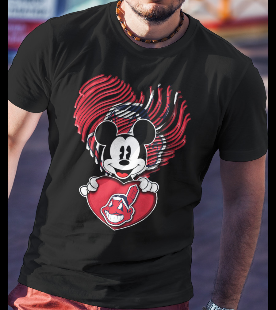 Mick Cleveland Indians Heart Logo Fusion T-Shirt