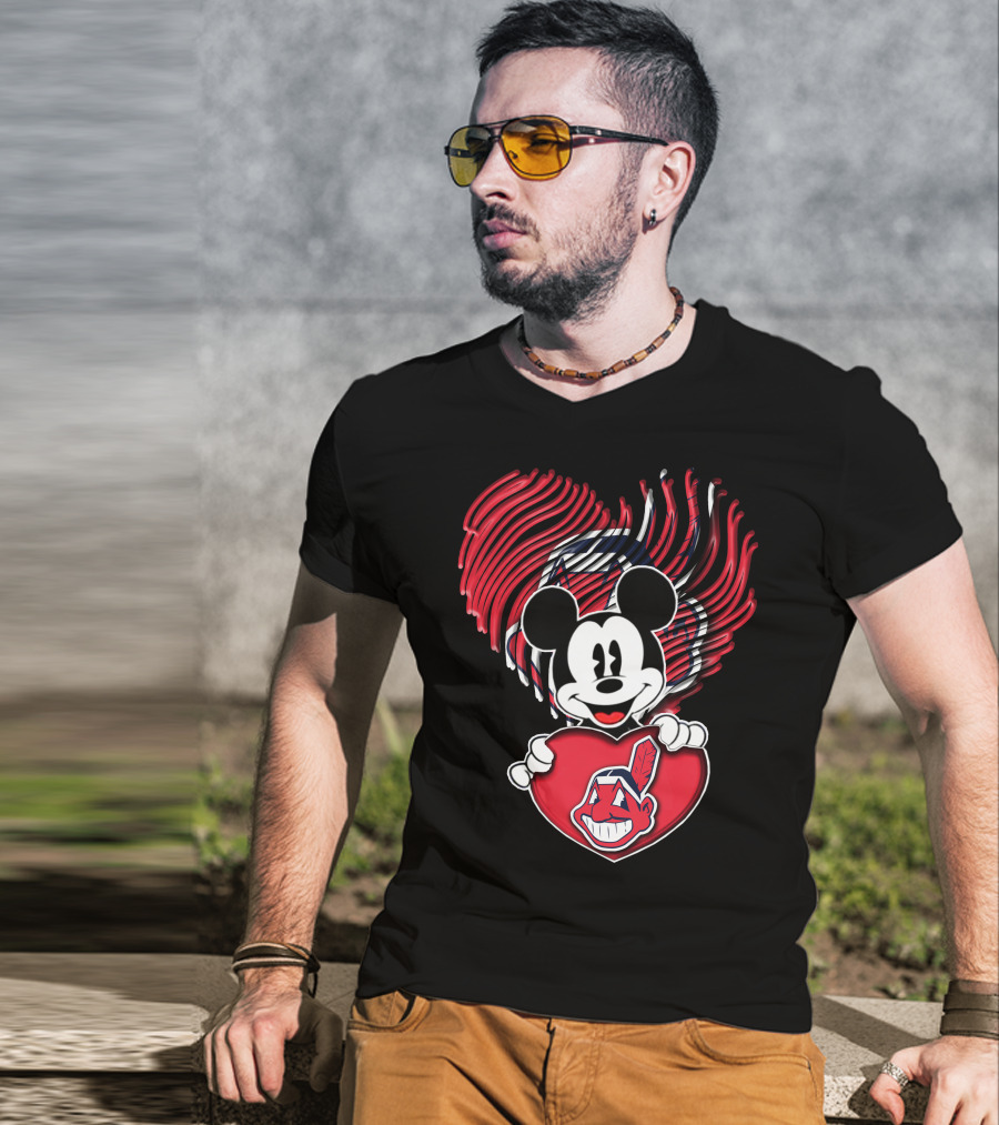 Mick Cleveland Indians Heart Logo Fusion T-Shirt
