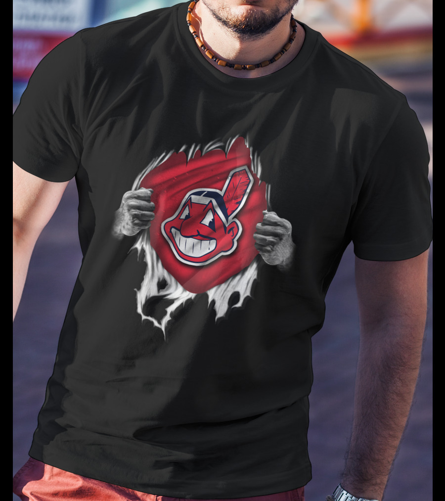 Torn Cleveland Indians Logo With Ripped Red Background And Hands T-Shirt