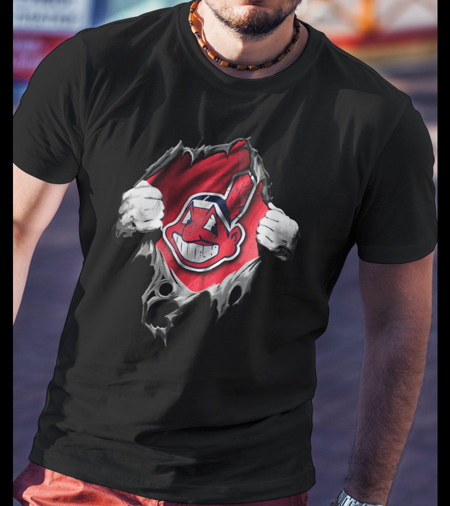 Cleveland Indians Chief Wahoo Torn Peeking Through T-Shirt