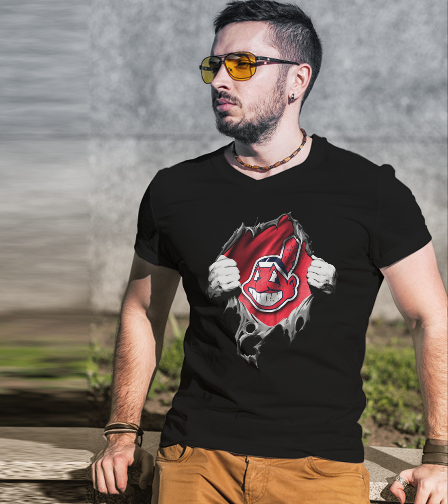 Cleveland Indians Chief Wahoo Torn Peeking Through T-Shirt