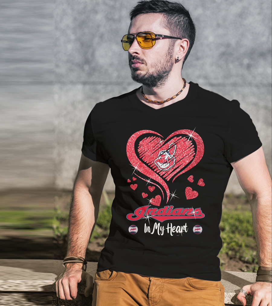 Indians In My Heart Sparkling Red Heart Baseball T-Shirt