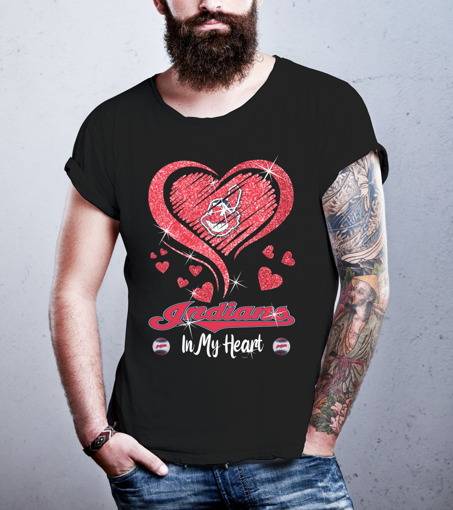 Indians In My Heart Sparkling Red Heart Baseball T-Shirt