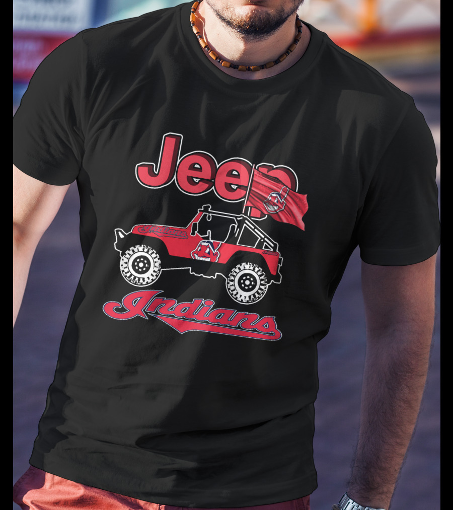 Jeep Indians Cleveland Red Offroad Vehicle Flag T-Shirt