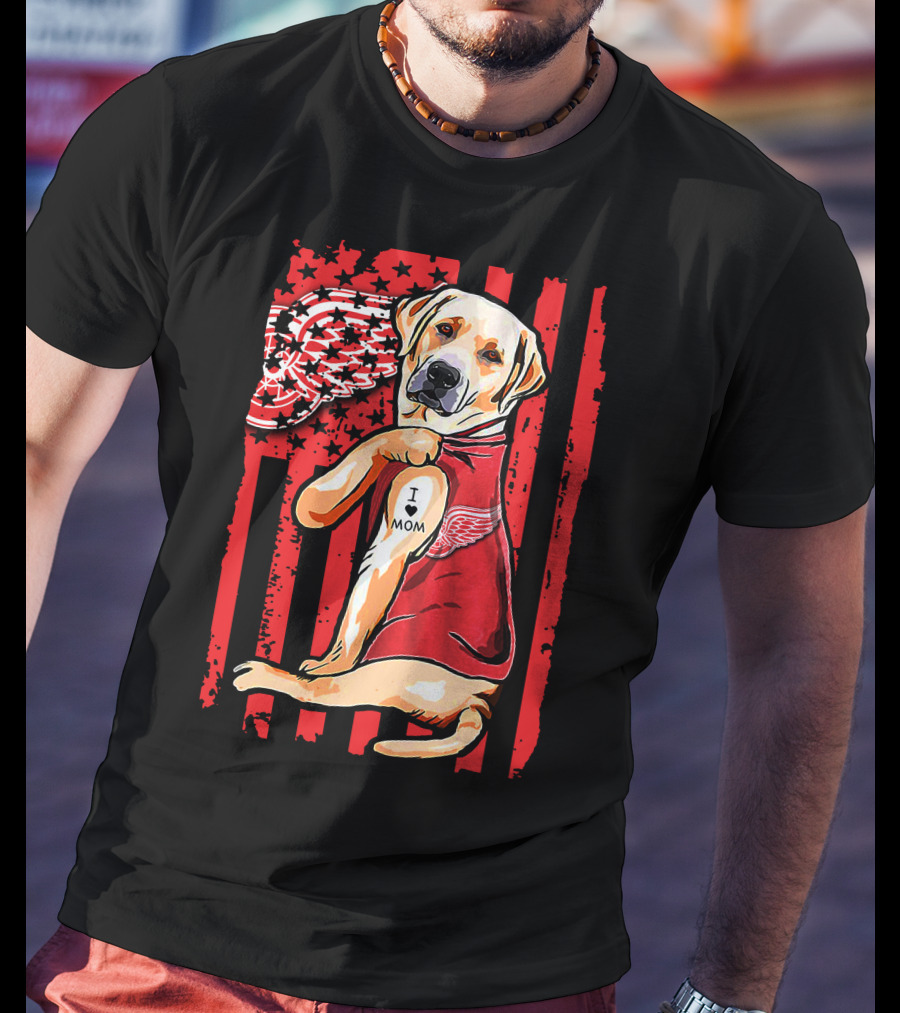 Labrador Retriever I Love Mom Detroit Red Wings Fan T-Shirt