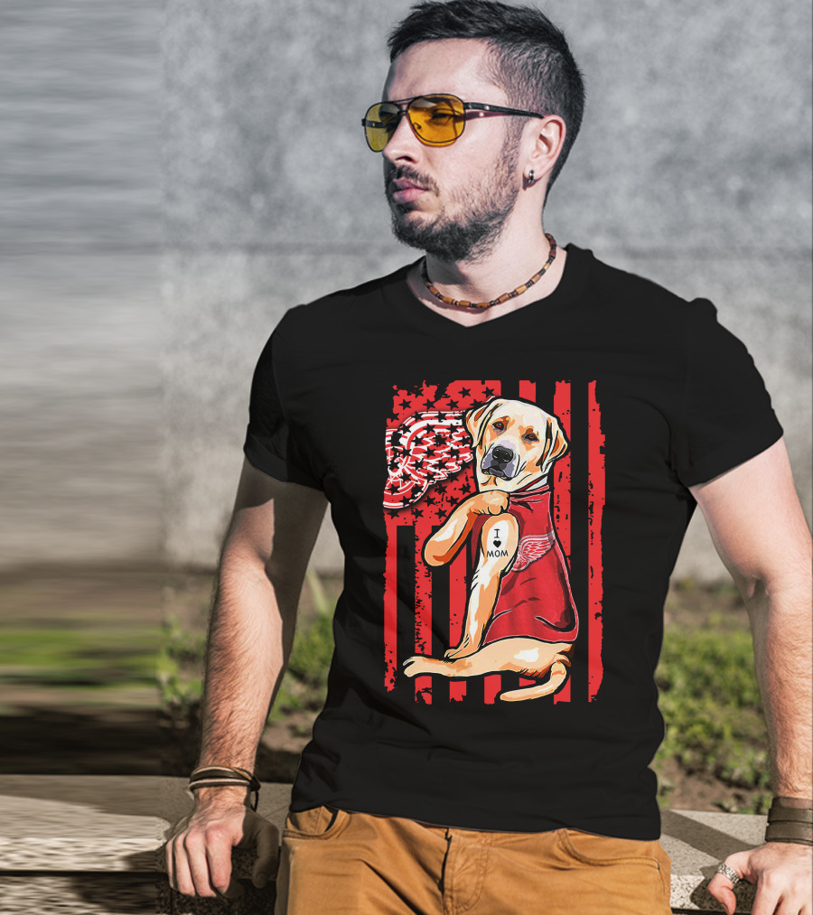 Labrador Retriever I Love Mom Detroit Red Wings Fan T-Shirt