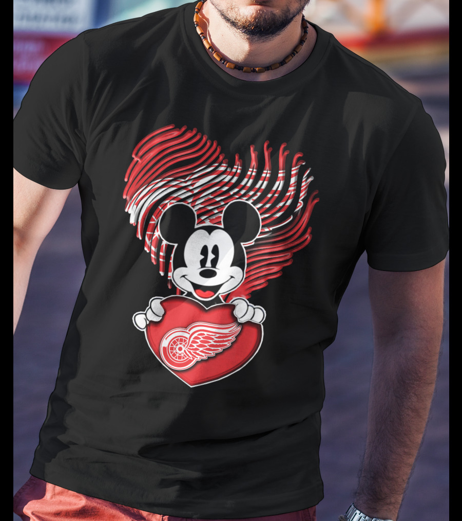 Mick Heart Holding Detroit Red Wings Fingerprint T-Shirt