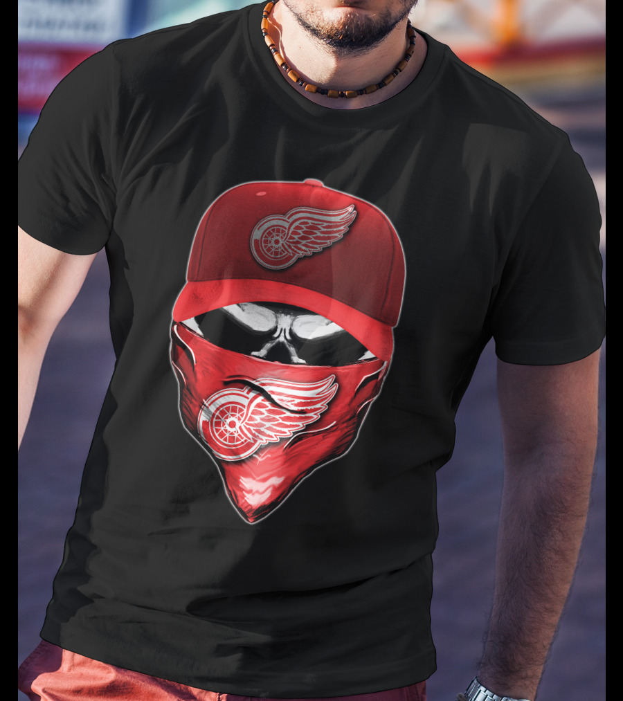 Skull Detroit Red Wings Bandana And Cap T-Shirt