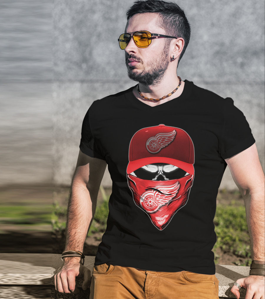 Skull Detroit Red Wings Bandana And Cap T-Shirt