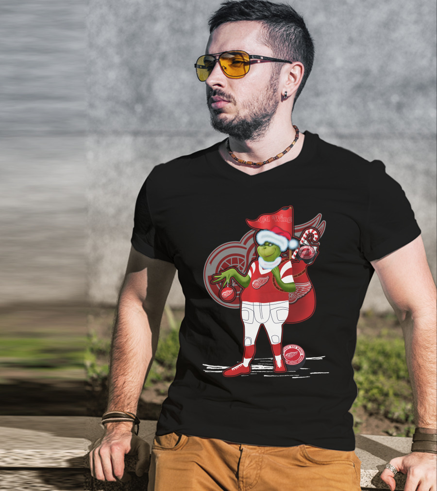 Grinchxmas Red Wings Hockey Holiday Crossover Detroit Wear T-Shirt