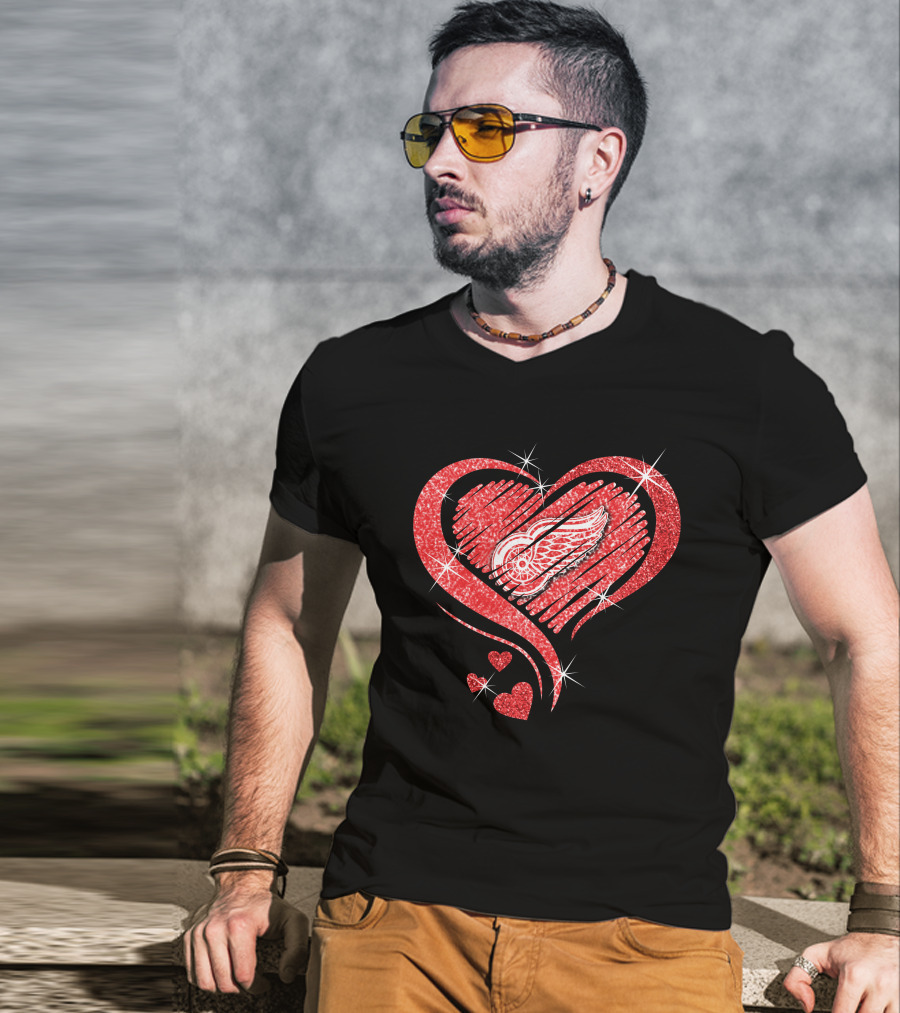 Heart Diamond Glitter Detroit Red Wings T-Shirt
