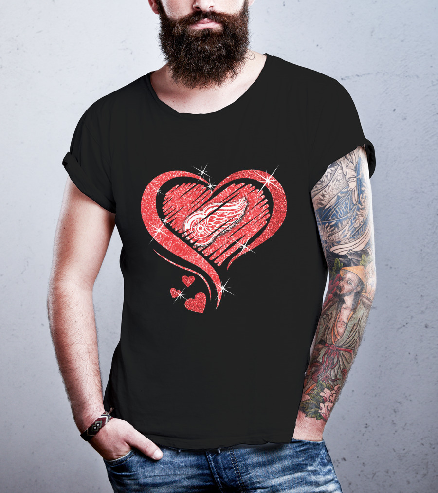 Heart Diamond Glitter Detroit Red Wings T-Shirt