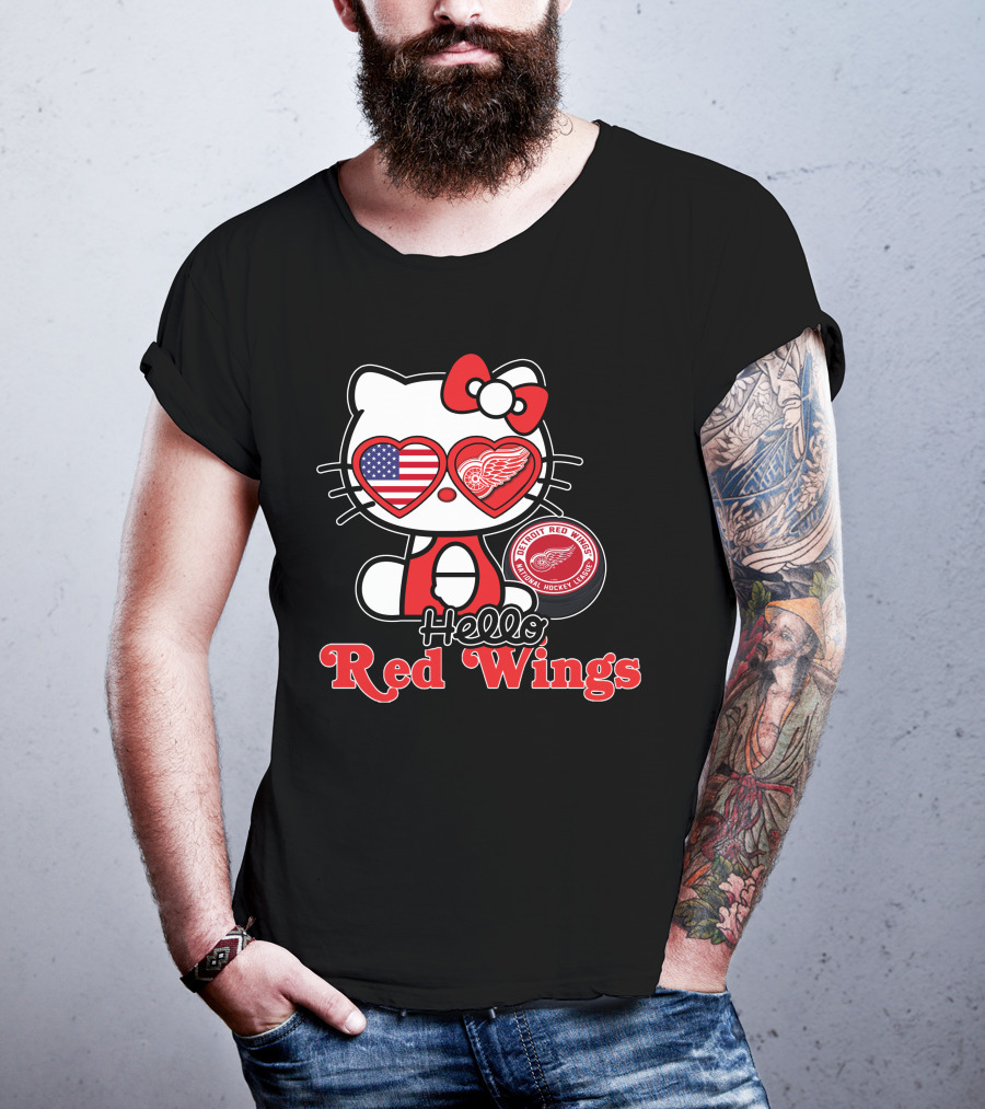 Hello Kitty Detroit Red Wings NHL American Flag T-Shirt