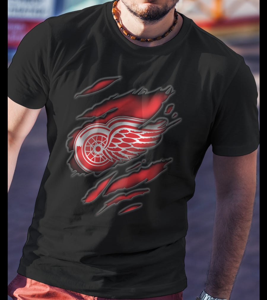 Torn Detroit Red Wings Logo Claw Marks T-Shirt