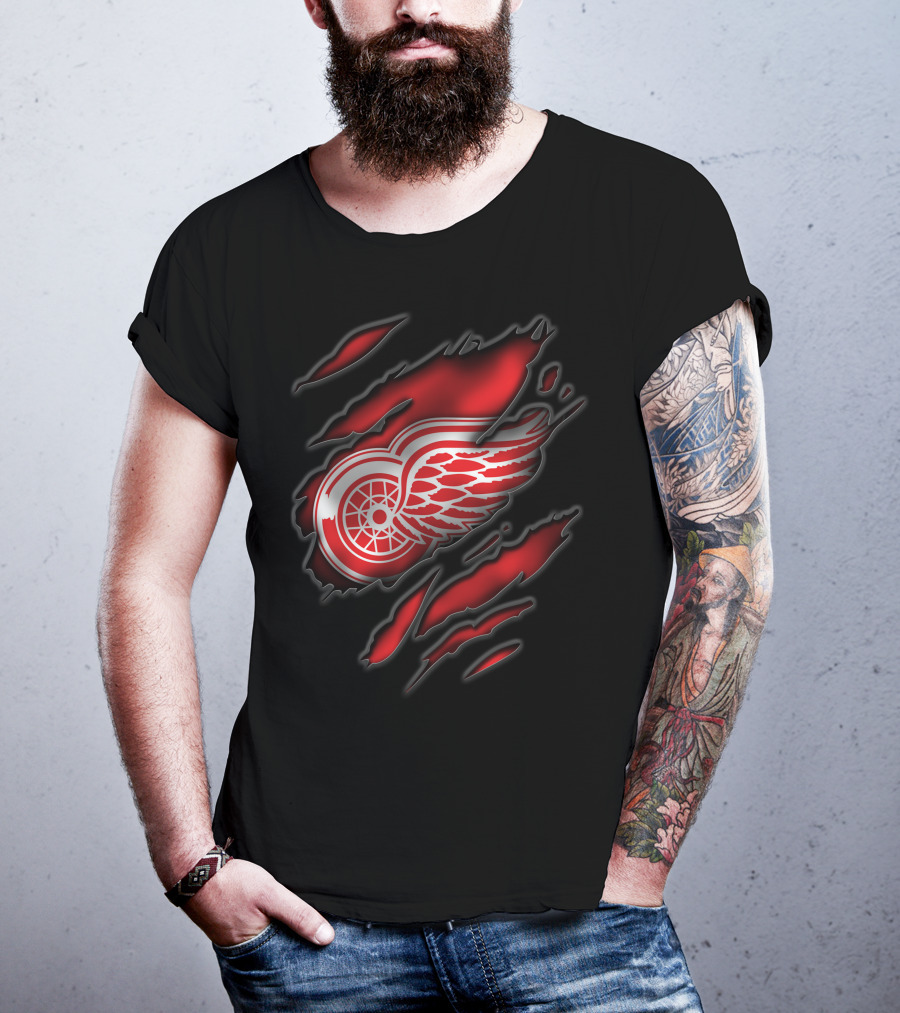 Torn Detroit Red Wings Logo Claw Marks T-Shirt