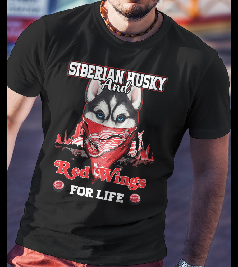 Siberian Husky And Red Wings For Life T-Shirt