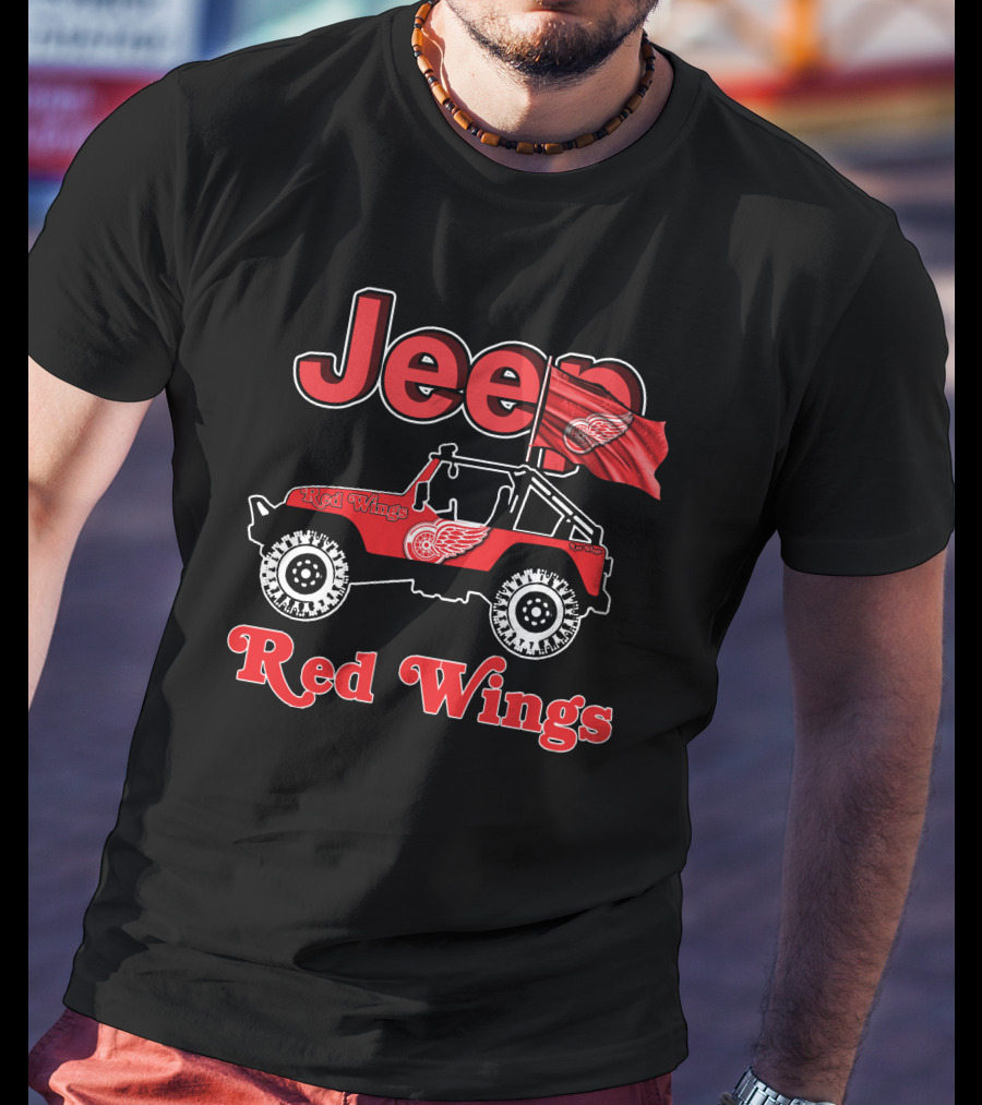Jeep Red Wings Detroit Flag T-Shirt