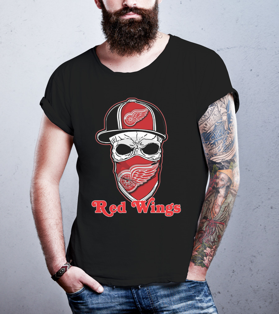 Detroit Red Wings Skull Hat Iconic Wings T-Shirt