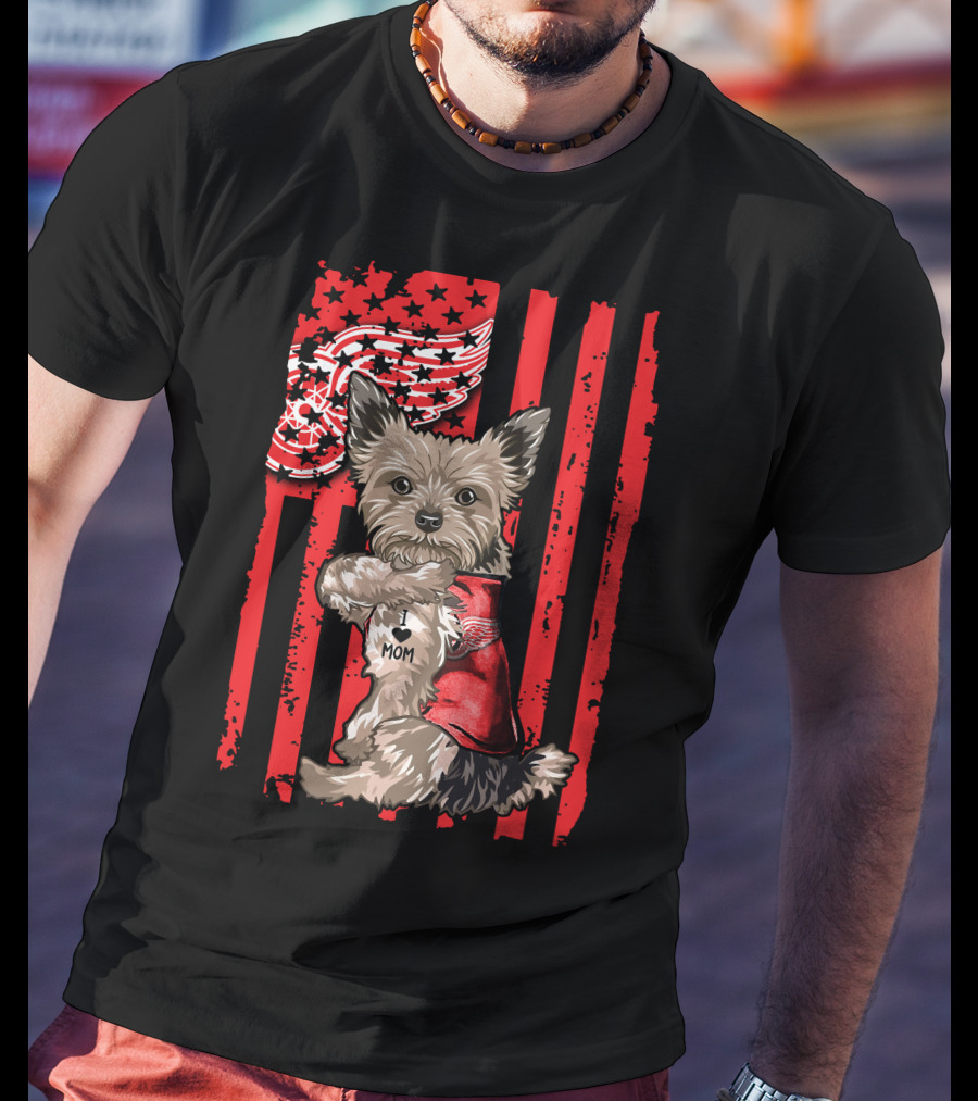 Yorkshire Terrier I Love Mom Detroit Red Wings T-Shirt