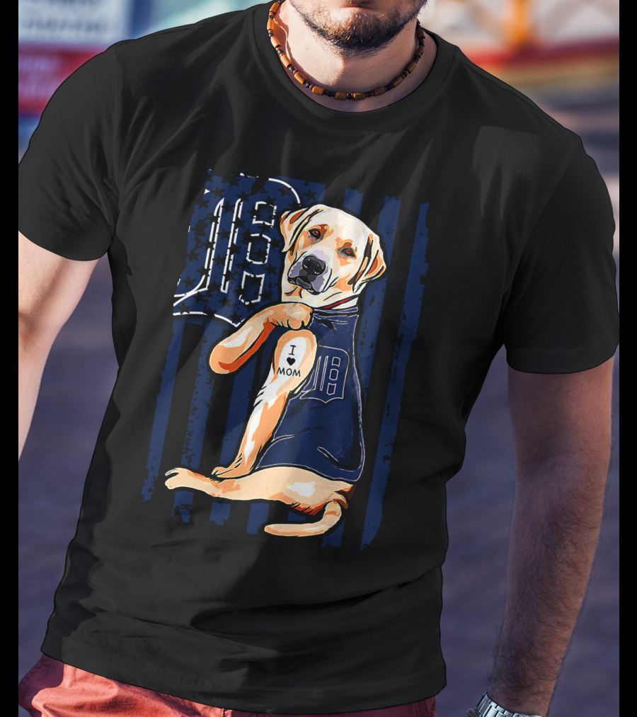 Labrador Retriever Detroit Tigers I Mom Tattoo Baseball Fan T-Shirt