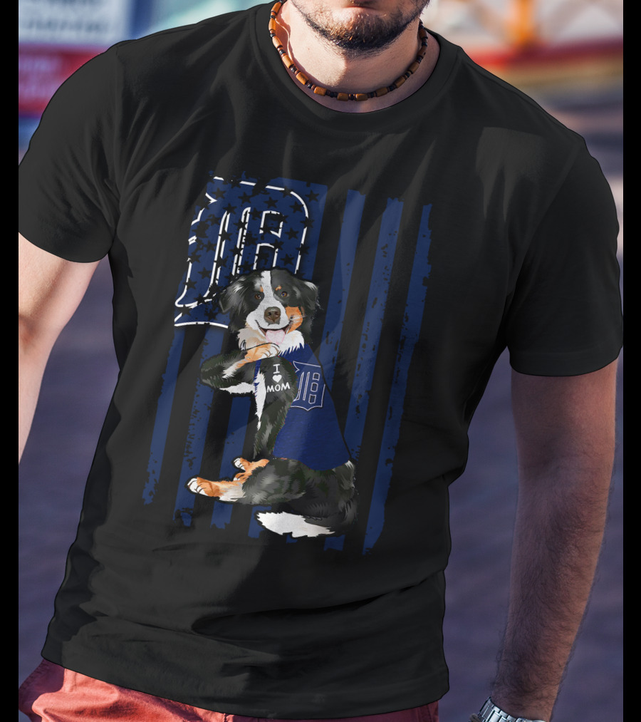 Border Collie Detroit Tigers I Love Mom T-Shirt