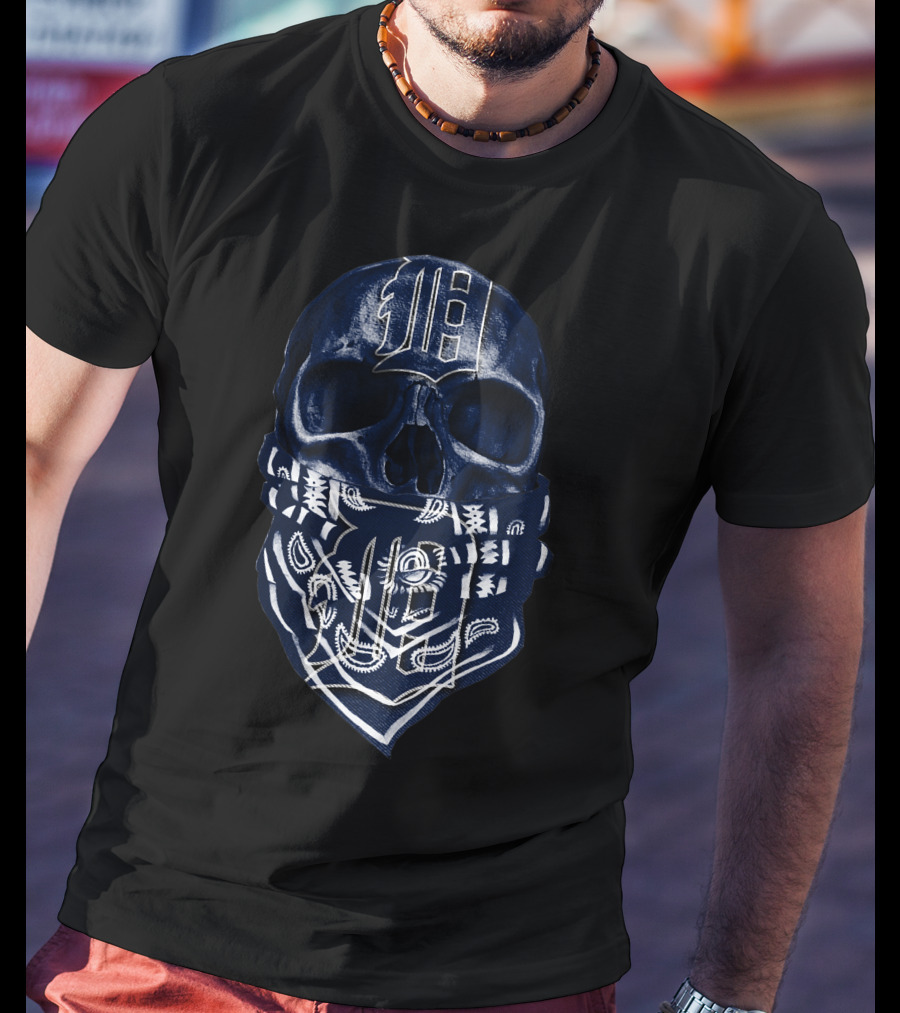Skull With Detroit Tigers Logo And Bandana T-Shirt