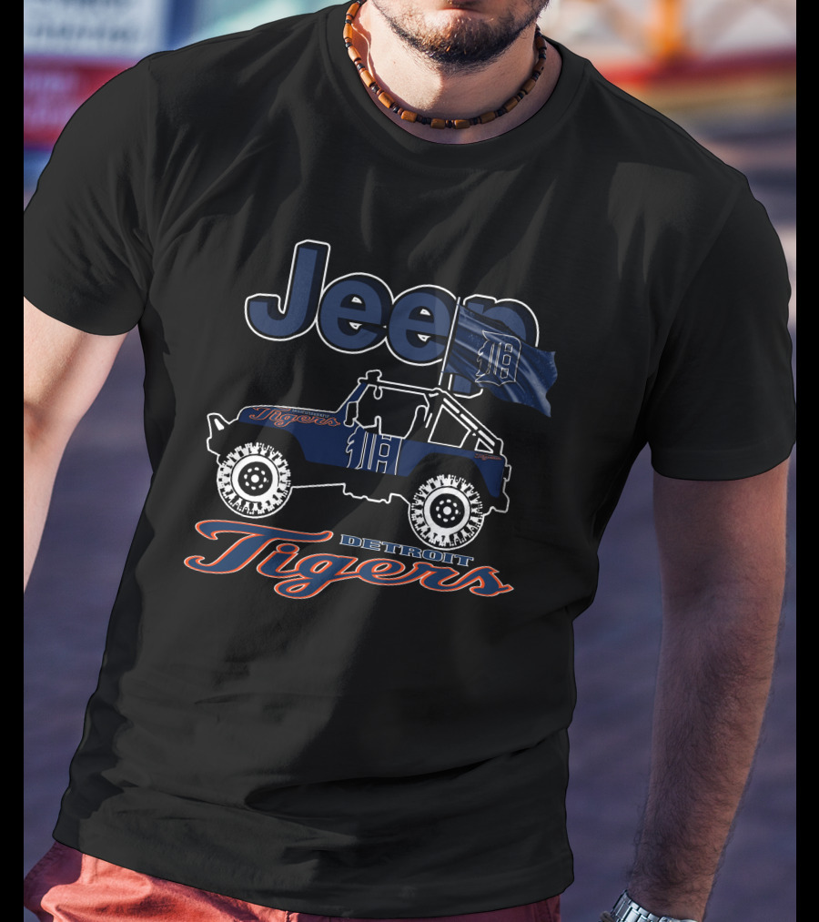 Jeep Detroit Tigers Vehicle With Flag And Team T-Shirt