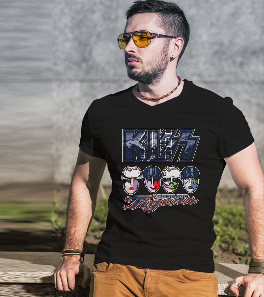 Kiss Detroit Tigers Faces Baseball Crossover T-Shirt