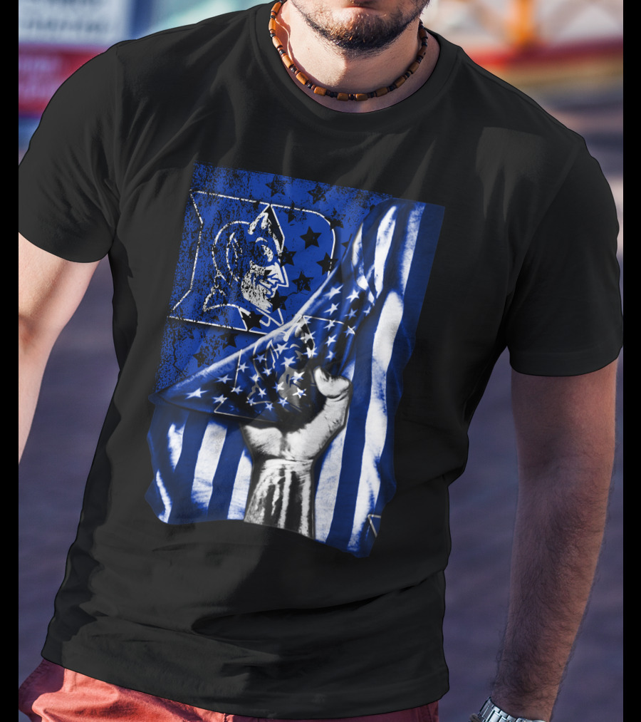 USA Flag With Duke Blue Devils Symbolic T-Shirt
