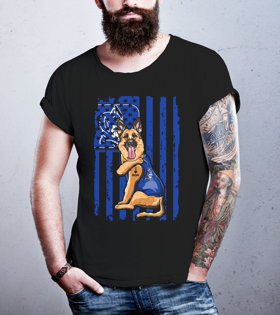 German Shepherd I Love Mom Duke Blue Devils Flag T-Shirt