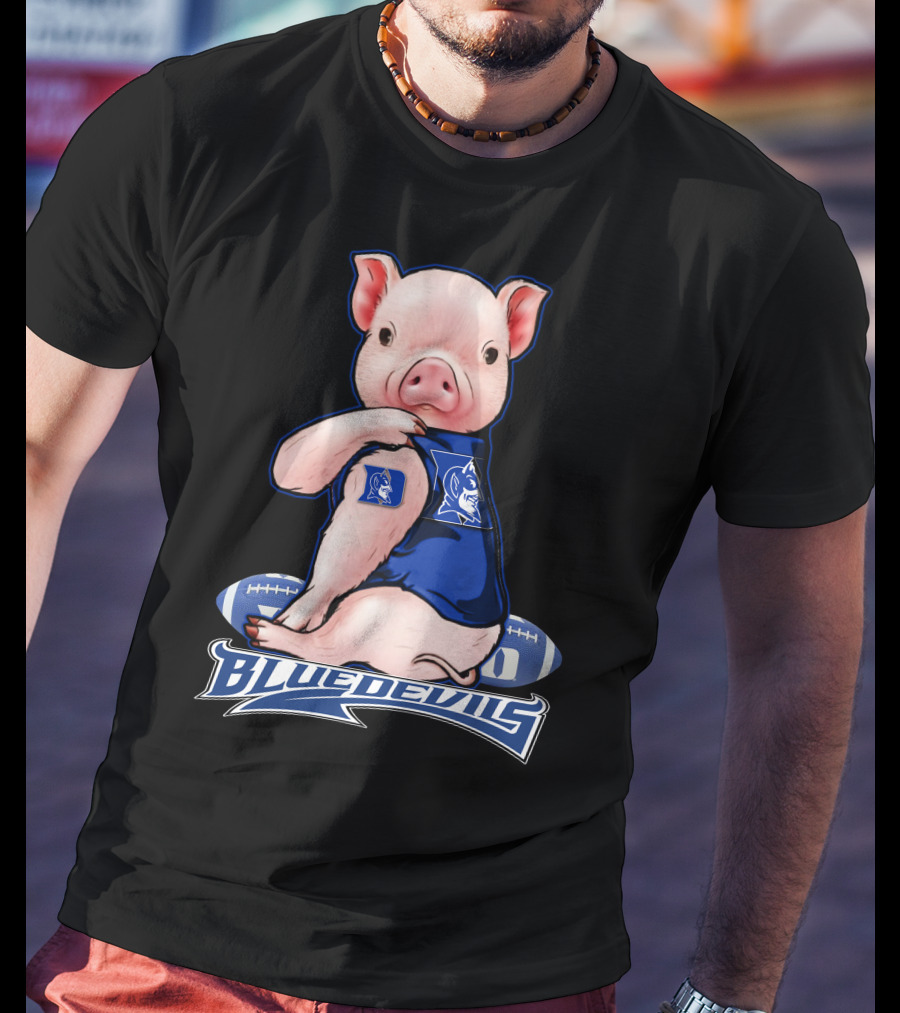 Pig Wearing Duke Blue Devils Jersey With Football Background T-Shirt