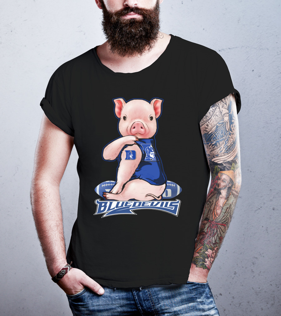 Pig Wearing Duke Blue Devils Jersey With Football Background T-Shirt