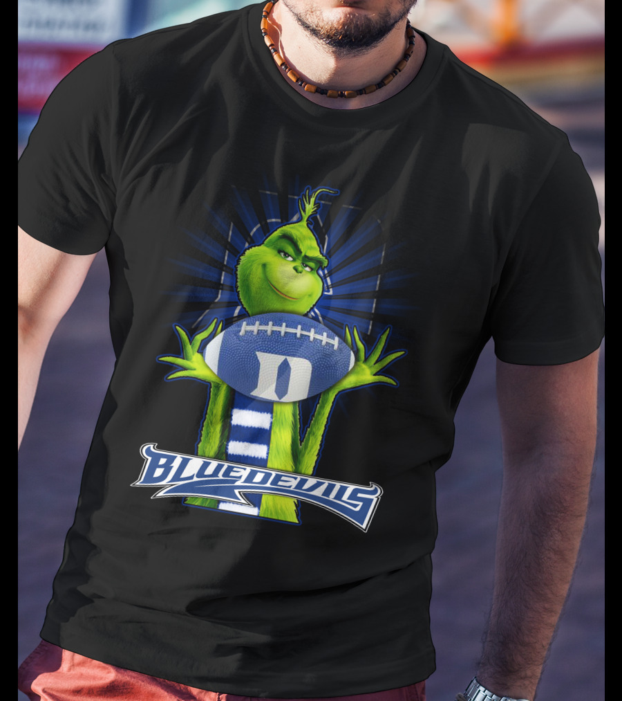 Grinch Holding Duke Blue Devils Football T-Shirt